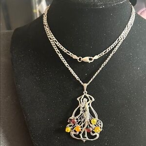 Sterling Silver and amber???dancing girl pendant necklace